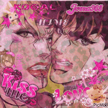 a picture of a man and a woman with the words kiss me love on the bottom