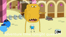 a poster for adventure time shows a cartoon character and says adventure time tonight queen