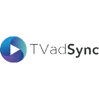 a logo for tvadsync with a blue circle and a play button