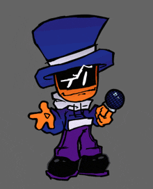 a cartoon character wearing a top hat and holding a microphone giving a thumbs up