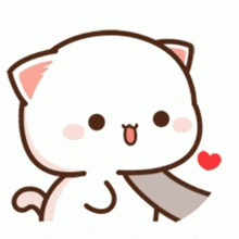 a cartoon cat with a knife in its mouth and a heart in the background .