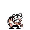 a pixel art drawing of a cartoon character jumping in the air .