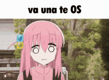 a picture of a girl with pink hair and the words va una te os above her