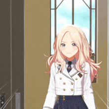 a girl with blonde hair is wearing a white shirt and tie