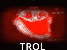 a red background with a smiley face and the word trol below it
