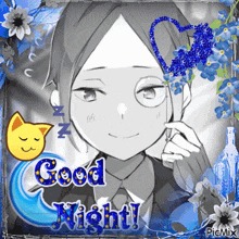 a picture of a boy with the words good night written on it