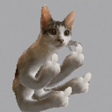 a pixelated image of a cat with a mouse in its paws