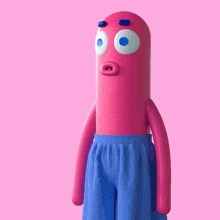 a pink cartoon character is holding a heart in his hand