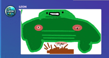 a drawing of a green car with the name leon at the bottom