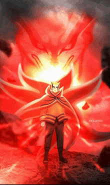 a man in a cape is standing in front of a red background with a fox in the background .