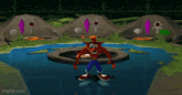 crash bandicoot is standing on a rock in a video game scene