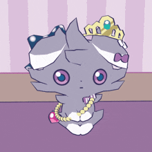 a cartoon drawing of a cat with a tiara on its head