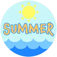 a blue circle with the word summer written in orange