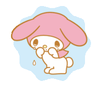 a cartoon drawing of a pink bunny with a scarf around its neck