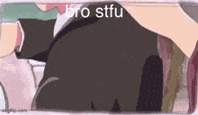 a cartoon of a man in a suit with the words bro stfu written on it