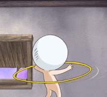 a cartoon character with a hula hoop around his neck