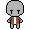 a pixel art drawing of a man with a skull on his head and a brown suit .