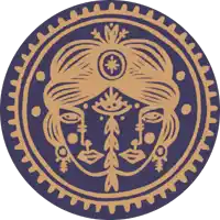 a drawing of a woman 's face in a circle with a star in the middle