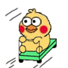 a cartoon duck is sitting on top of a green scale .