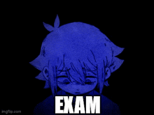 a drawing of a girl with the word exam in white