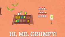 a mr grumpy cartoon character wearing a helmet and sunglasses says hi mr grumpy