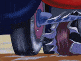 a cartoon drawing of a motorcycle wheel with a purple flame