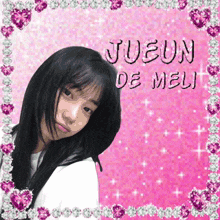 a picture of a girl with the words jusun de meli written on it