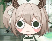 a cartoon nurse with a cross on her uniform looks surprised