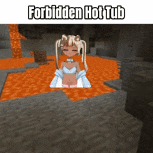 a picture of a girl in a cave with the words forbidden hot tub