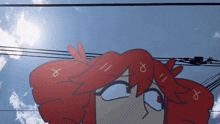 a cartoon drawing of a girl with red hair and the letter o on her head