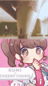 a picture of a girl with the name rumi cheery chums on it