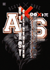 a poster with a lion and the letters a and s on a black background