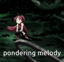 a picture of a girl sitting on a rope with the words pondering melody below her