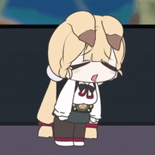 a cartoon drawing of a girl with a bow on her neck