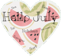 a heart shaped sticker that says hello july on it