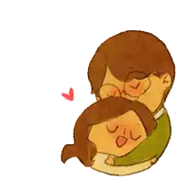 a cartoon of a man and woman hugging with a heart in the background