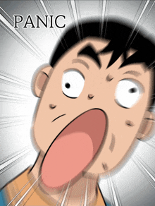 a cartoon drawing of a man with his mouth open and the word panic below him