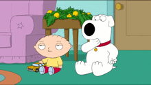 a cartoon of stewie and brian from family guy sitting next to each other