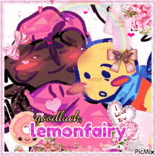 a picture of two cartoon characters with the words good luck lemonfairy