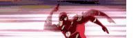 a cartoon of the flash running with a cape on