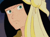 a close up of a woman 's face with a yellow cloth around her head