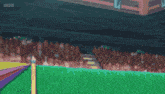 a cartoon drawing of a stadium with a blue light coming out of the top