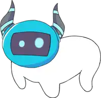 a cartoon drawing of a robot with horns and headphones
