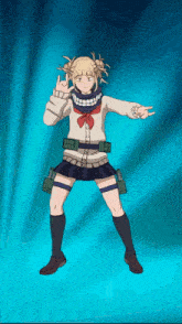 toga from my hero academia is dancing in front of a blue background .