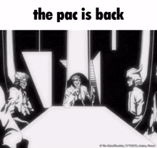 a group of people sitting around a table with the words the pac is back on the bottom