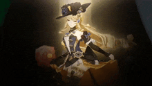 a girl with long blonde hair is wearing a black hat and a blue dress .