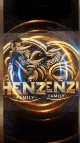 a picture of a man playing a guitar in front of a logo for henzenz family