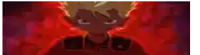 a close up of a cartoon character with red eyes and a red background .