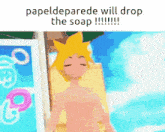 a cartoon character laying on a beach with the caption papeldeparede will drop the soap !!!