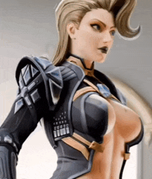 a woman with a very large breast is wearing a very revealing outfit